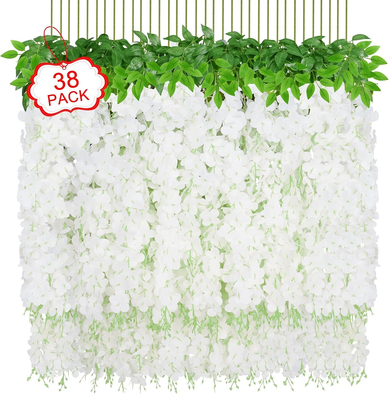 38 Pcs Wisteria Hanging Flowers, 3.77 Ft/Pcs Artificial Hanging Flowers, White Fake Wisteria for Wedding Party Ceremony Backdrop Home Decoration